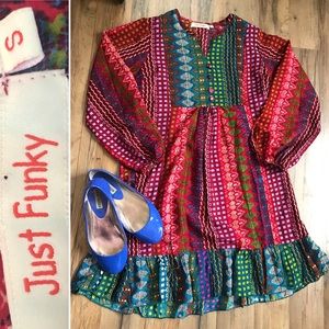 Just Funky Peasant Boho Hippie Dress Tunic Small